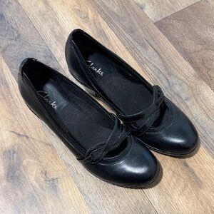 Clarks Women's Black Loafers with Strap Detail